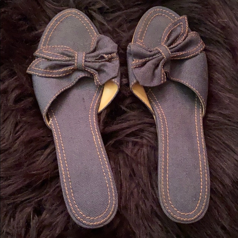 Avon denim bow slide shoes
